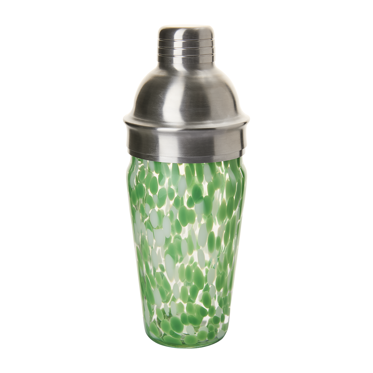 Cocktailshaker klar/grön, munblåst glas 50 cl med metallock, handgjord från Hemboden.