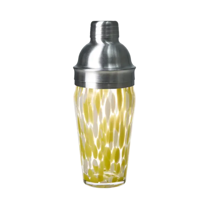 Cocktailshaker klar/gul, munblåst glas 50 cl med metallock, handgjord från Affari.