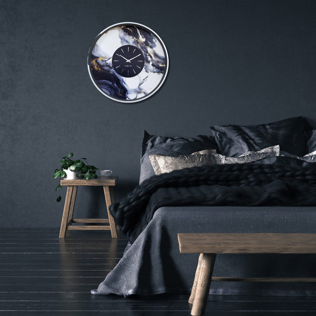 Väggklocka Marble Duo 48 cm Silver/Vit från NeXtime