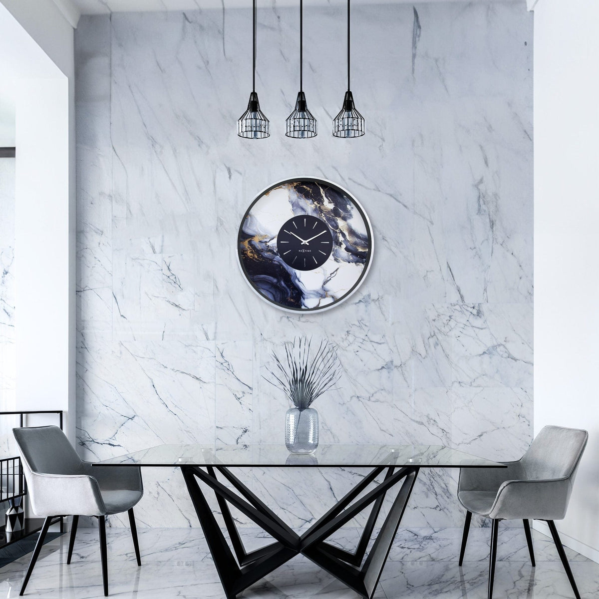 Väggklocka Marble Duo 48 cm Silver/Vit från NeXtime