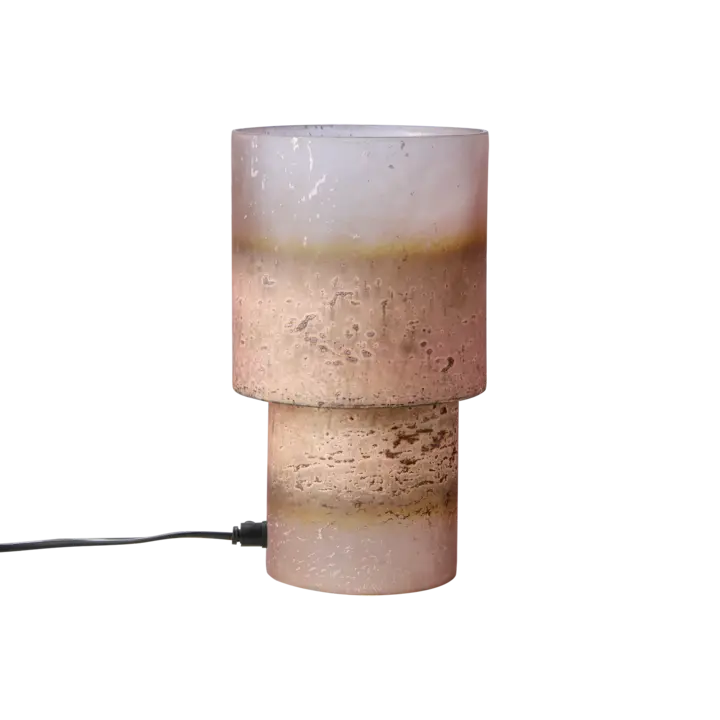 Eldor bordslampa i mörkrosa glas, höjd 35 cm, textilsladd 2,2 m och E14-sockel – elegant lampa med varmt ljusspel.