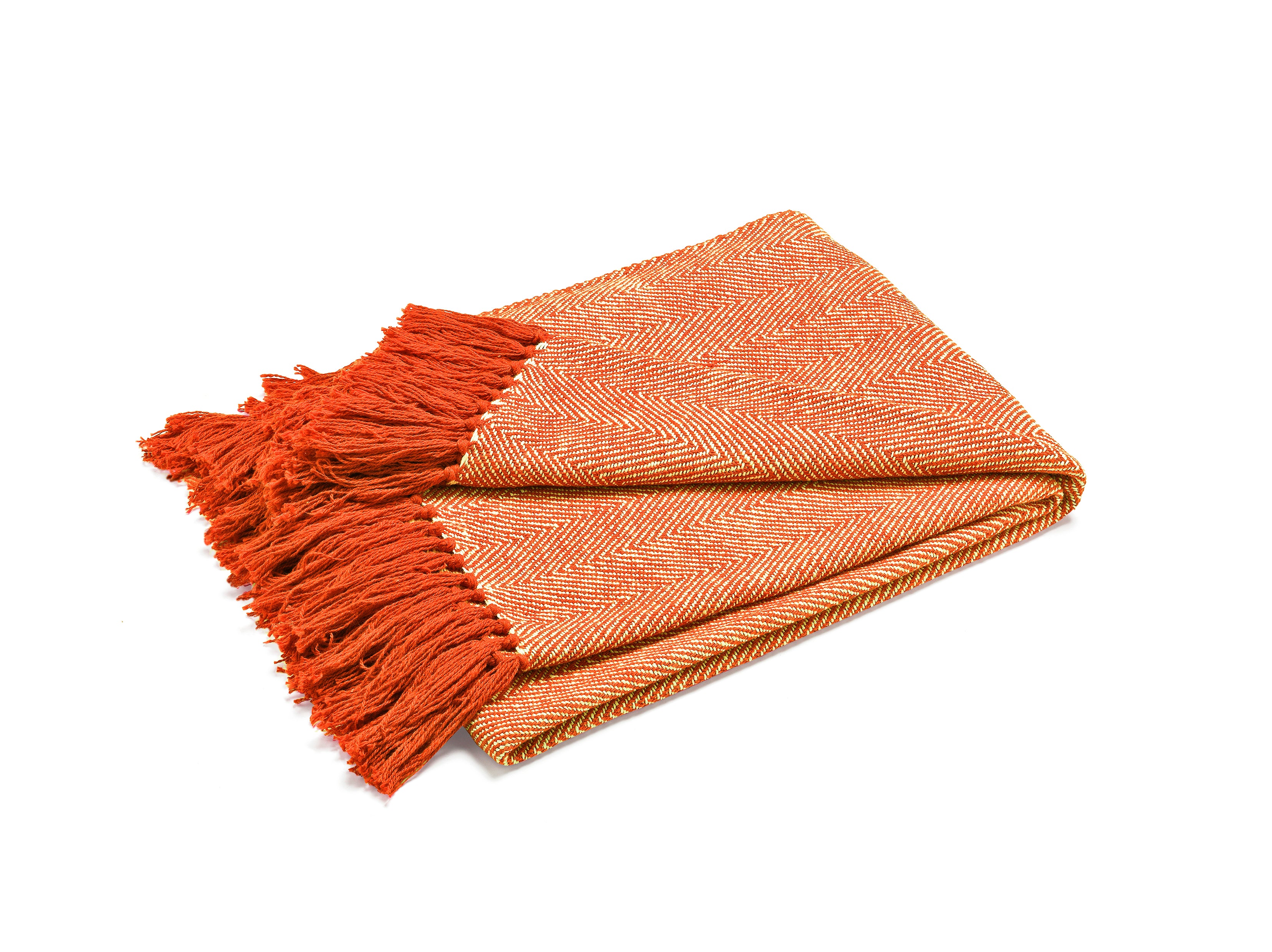 Pläd i fiskbensmönster i bränd orange färg – klassisk bomullspläd för lantligt hem och sommarstuga