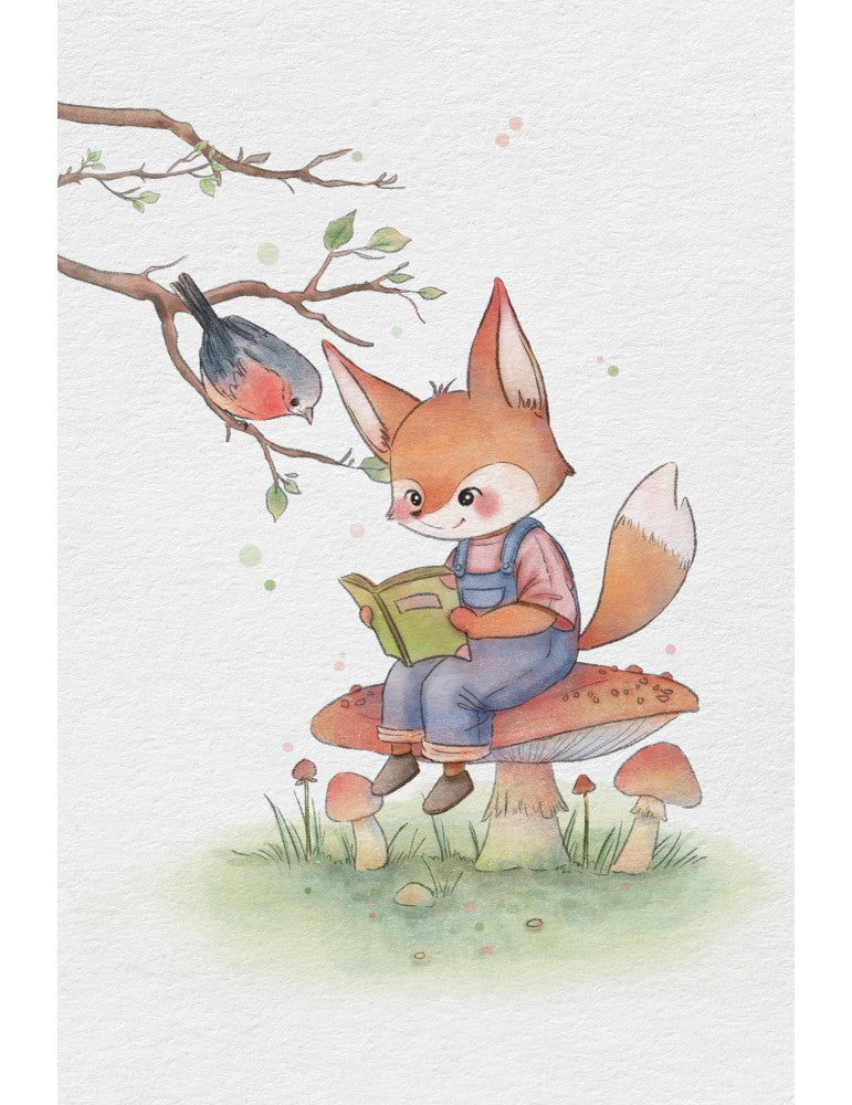 Affisch - Fox And Bird Illustration