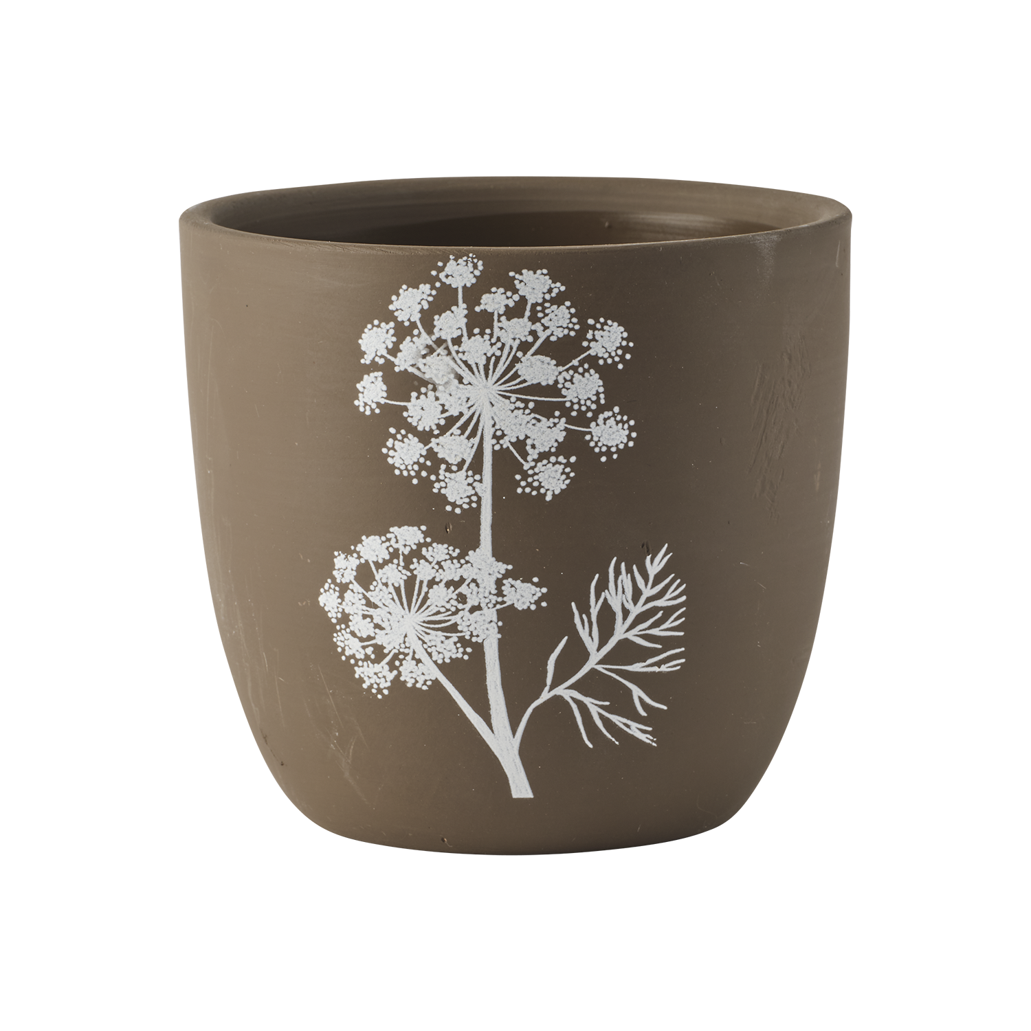 Dekorativ i brun och vit terrakotta med växtmotiv