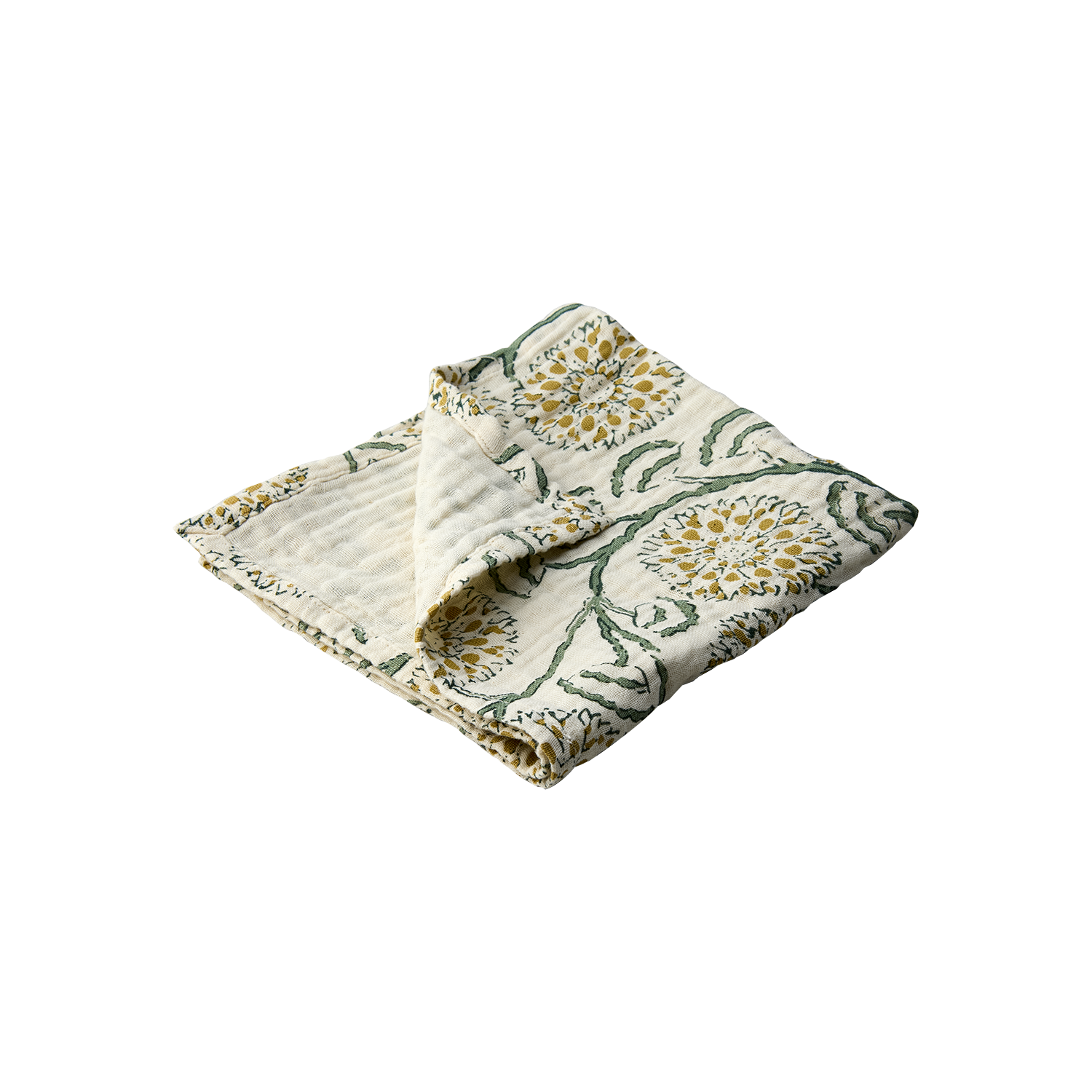 AGNES servett grön/gul blommönster 10-pack i bomull, 40x40 cm