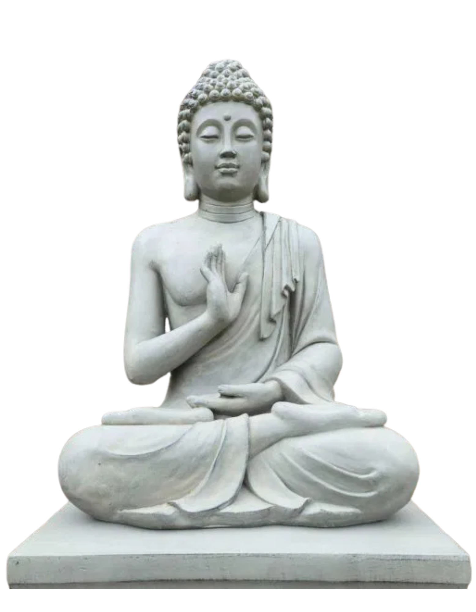 Sittande Buddha trädgårdsstaty 75 cm i grå fiberlera – harmonisk dekoration för trädgård och hem