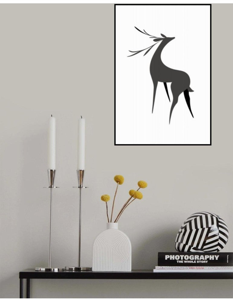 Affisch - Stylized Retro Deer (Grå)