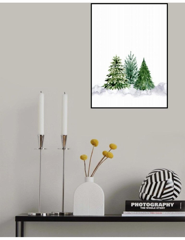 Affisch - Three Watercolor Pine Trees