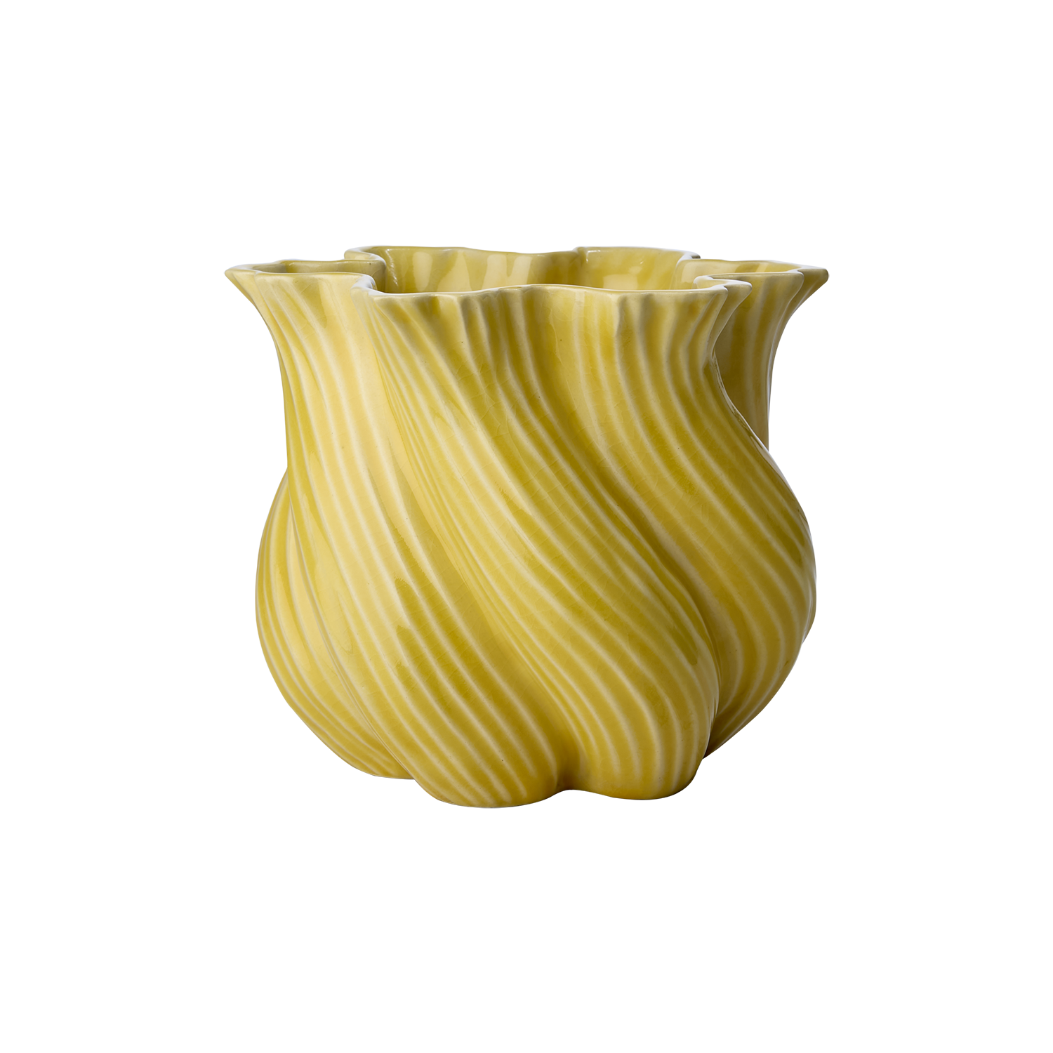 TWIST vas i gul färg Ø20xH18 cm, stengods med vriden design från Affari of Sweden.