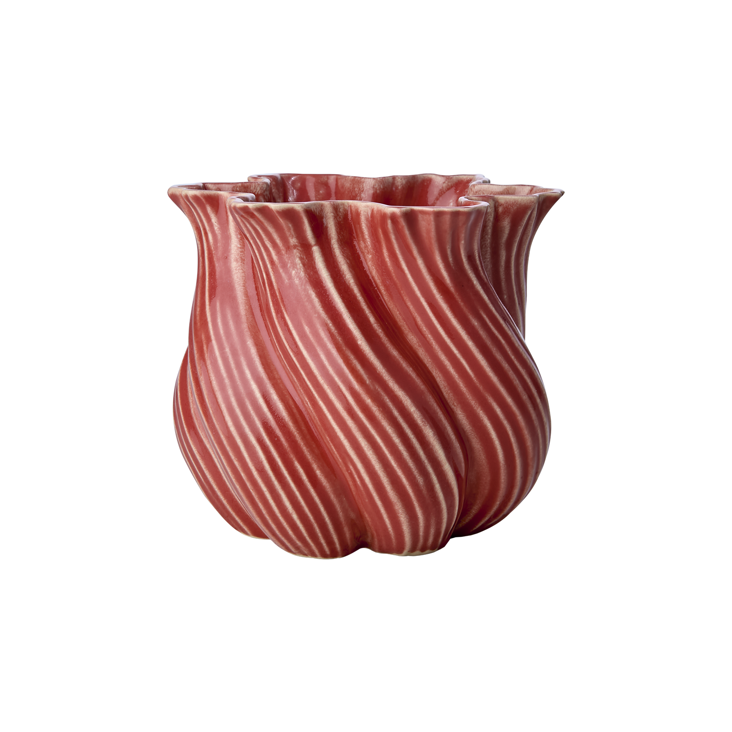 TWIST vas i korallröd färg Ø20xH18 cm, stengods med vriden design från Affari på Hemboden.