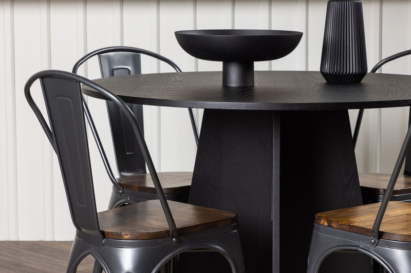 BOOTCUT & TEMPE Matbord Svart + 4 Matstolar Valnöt Matbord Venture Home
