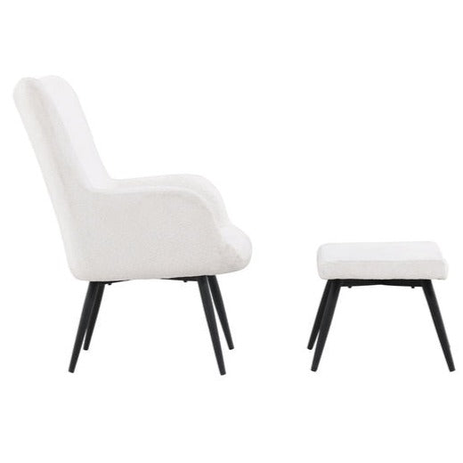 Como Singel Soffa med Ottoman - Svart / Vit Boucle Fåtöljer Venture Home
