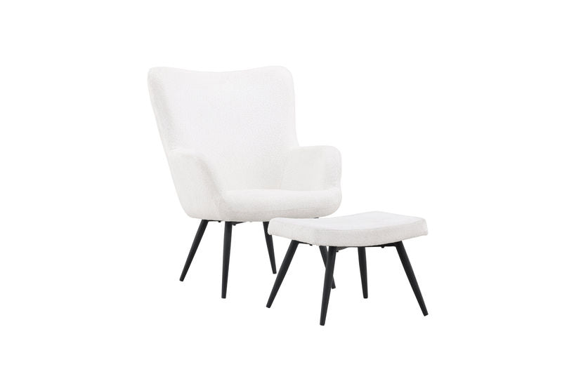 Como Singel Soffa med Ottoman - Svart / Vit Boucle Fåtöljer Venture Home