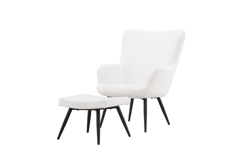 Como Singel Soffa med Ottoman - Svart / Vit Boucle Fåtöljer Venture Home