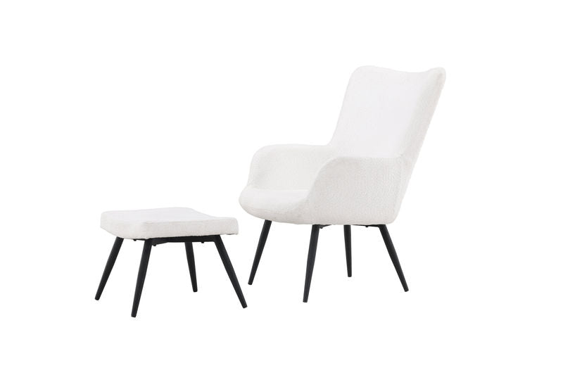 Como Singel Soffa med Ottoman - Svart / Vit Boucle Fåtöljer Venture Home