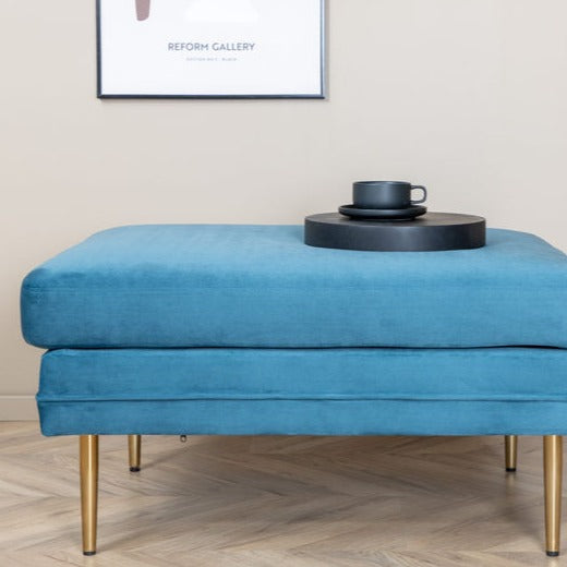 Venture Home Boom Ottoman - Brass / Blue Velvet - Hemboden