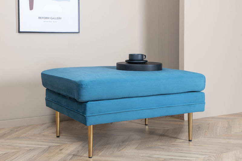 Venture Home Boom Ottoman - Brass / Blue Velvet - Hemboden