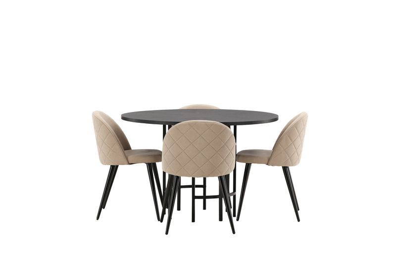 VELVET & COPENHAGEN Matstolar 4 st Beige + Matbord Svart Matbord Venture Home