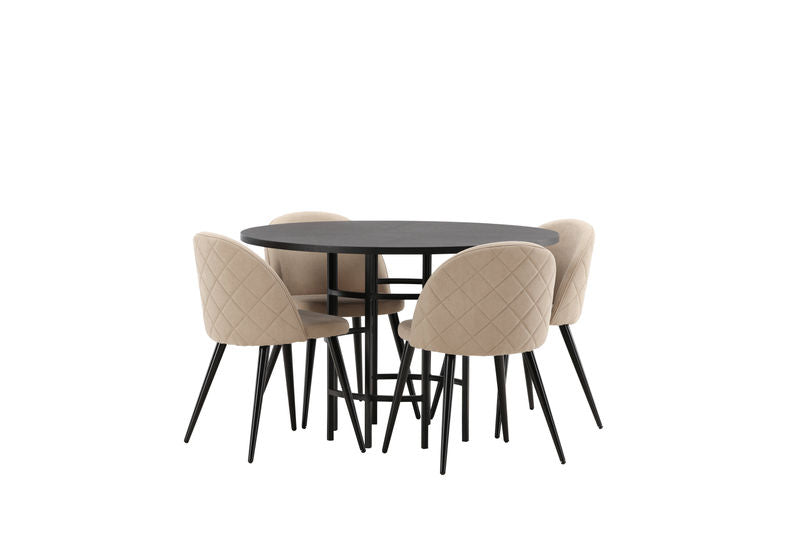 VELVET & COPENHAGEN Matstolar 4 st Beige + Matbord Svart Matbord Venture Home