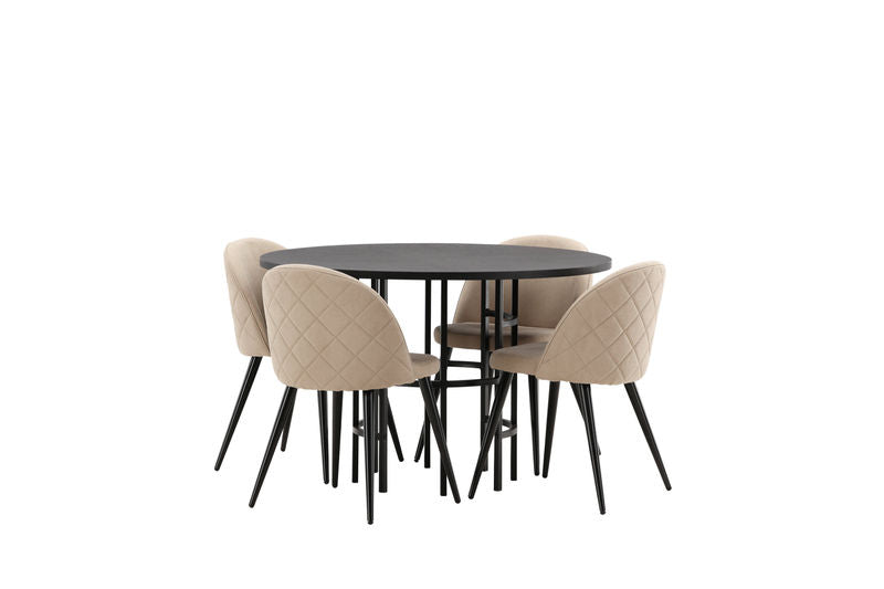 VELVET & COPENHAGEN Matstolar 4 st Beige + Matbord Svart Matbord Venture Home