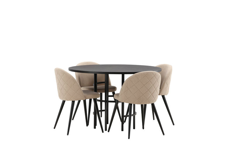 VELVET & COPENHAGEN Matstolar 4 st Beige + Matbord Svart Matbord Venture Home