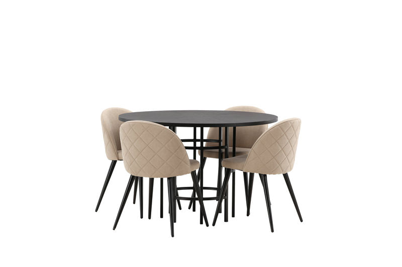 VELVET & COPENHAGEN Matstolar 4 st Beige + Matbord Svart Matbord Venture Home