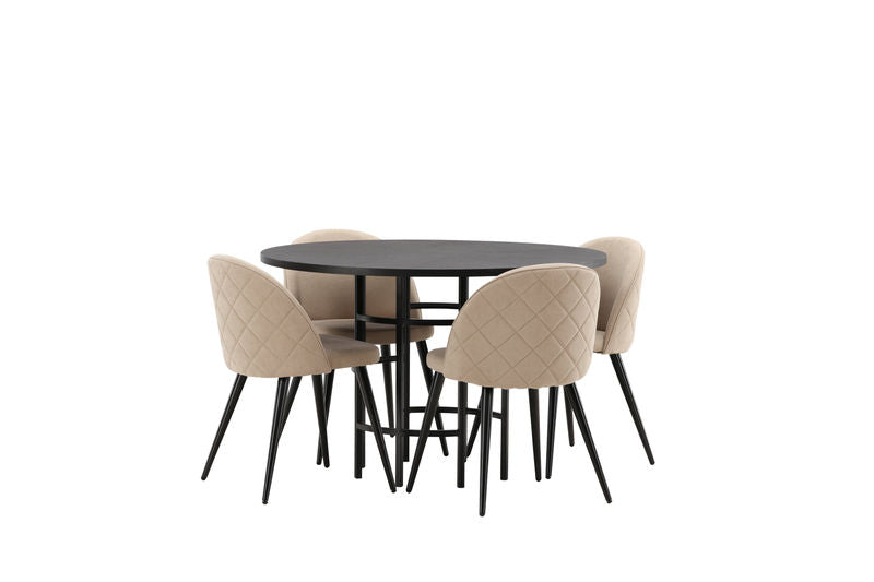 VELVET & COPENHAGEN Matstolar 4 st Beige + Matbord Svart Matbord Venture Home