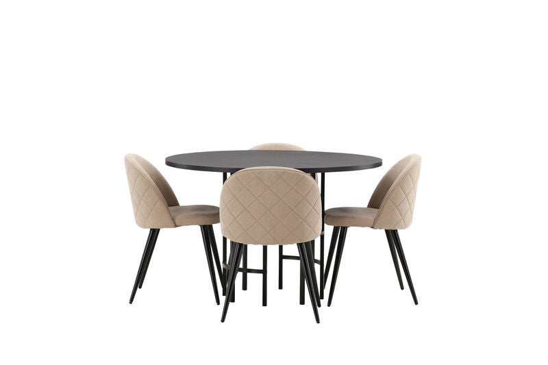 VELVET & COPENHAGEN Matstolar 4 st Beige + Matbord Svart Matbord Venture Home