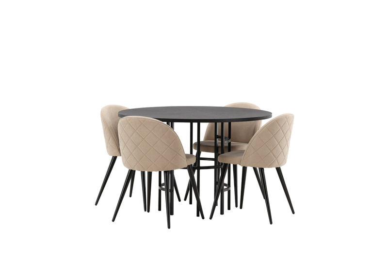 VELVET & COPENHAGEN Matstolar 4 st Beige + Matbord Svart Matbord Venture Home