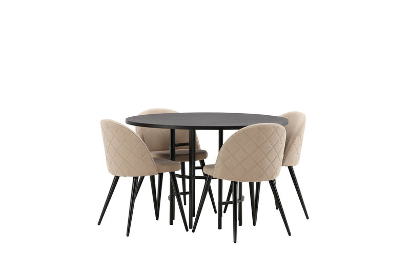VELVET & COPENHAGEN Matstolar 4 st Beige + Matbord Svart Matbord Venture Home