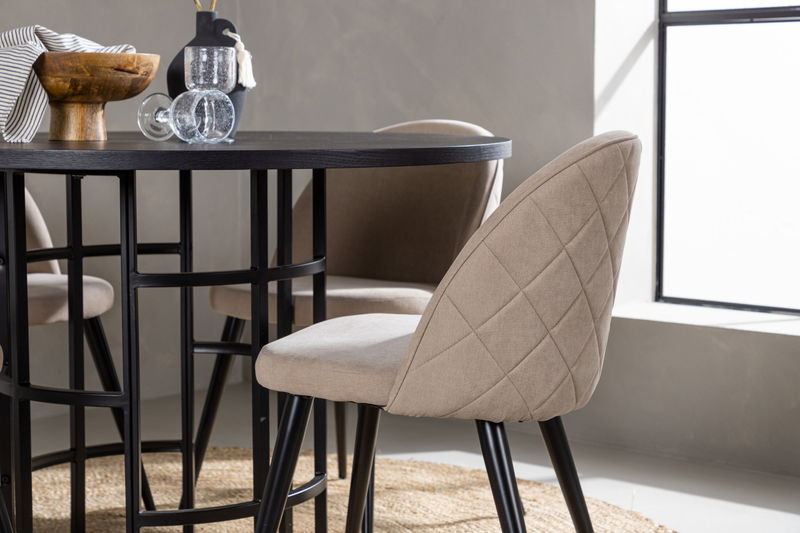 VELVET & COPENHAGEN Matstolar 4 st Beige + Matbord Svart Matbord Venture Home