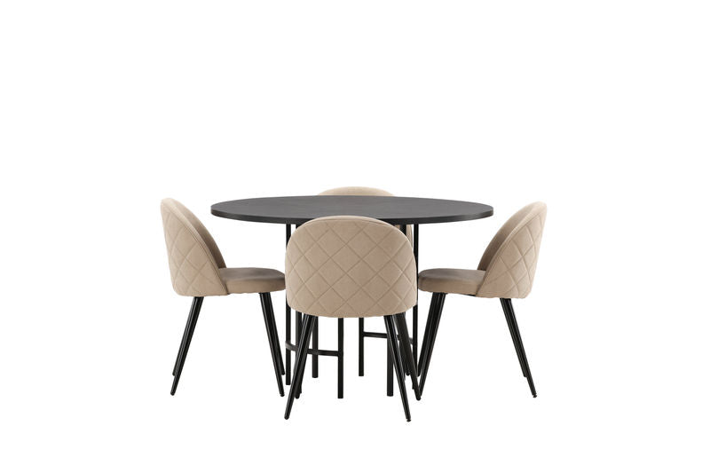 VELVET & COPENHAGEN Matstolar 4 st Beige + Matbord Svart Matbord Venture Home