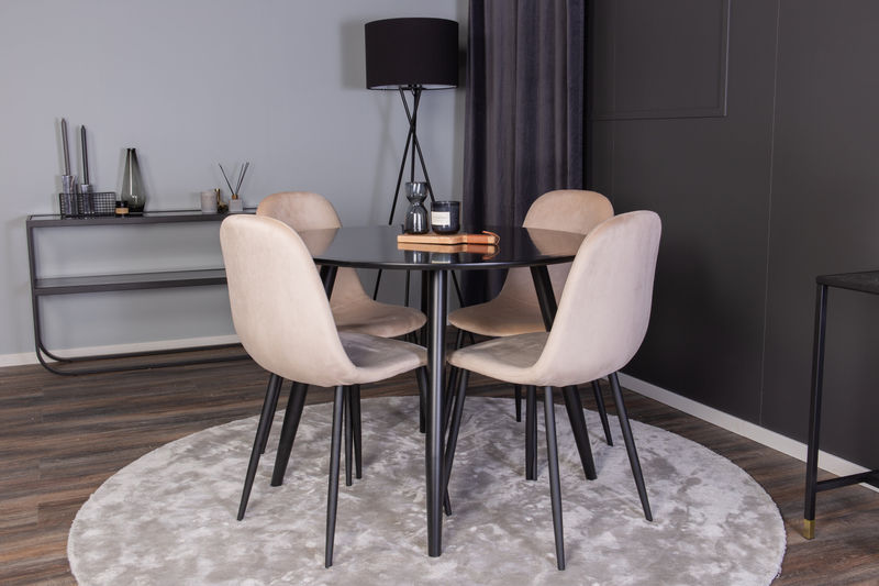 Plaza Matbord Svart + 4 st Polar Matstol Beige Venture Home