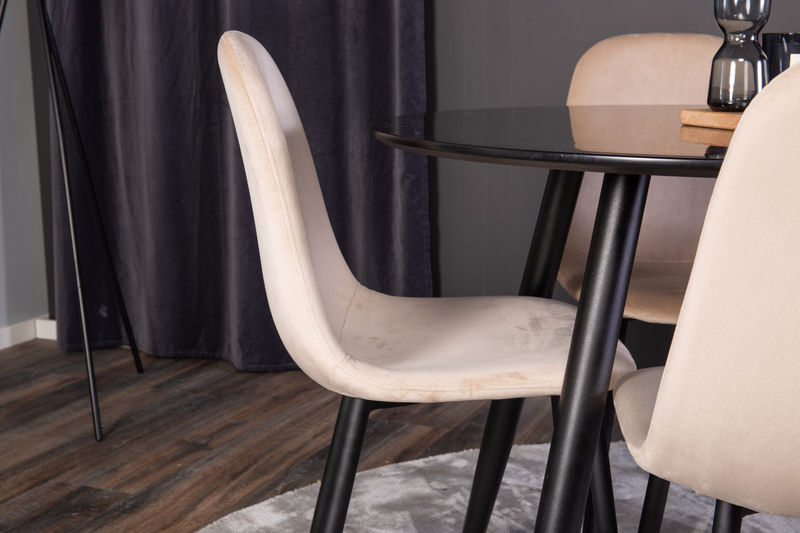 Plaza Matbord Svart + 4 st Polar Matstol Beige Venture Home